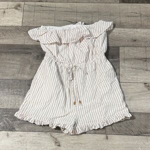 Pink Lily Cream Striped Strapless Dress